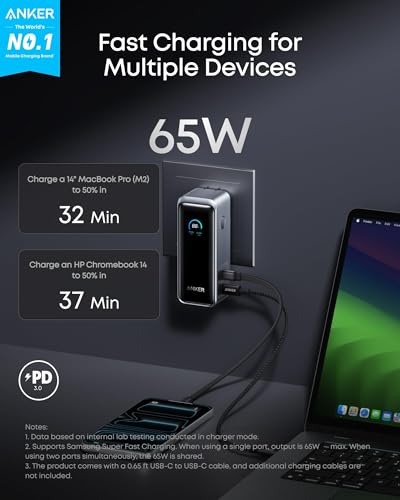 Anker Prime Power Bank, 9,600mAh Battery Pack with 65W Output Wall Charger, Supports PD 3.0 and PPS, 30W Fast Recharging, Sleek Portable Charger for MacBook Pro, iPhone 17/16 Series, Galaxy, iPad