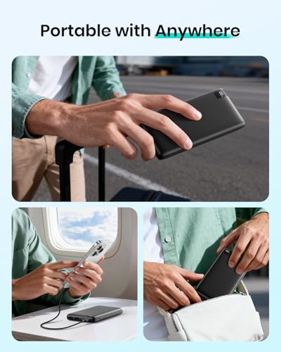 A ADDTOP Power Bank 22.5W Fast Charging Built-in USB C Portable Charger | 20000mAh丨4 USB Outputs丨Travel Essential丨LED Display丨Battery Pack for Phone 17/16/15 Galaxy Series丨Lightweight丨Flight-Safe - color: Black