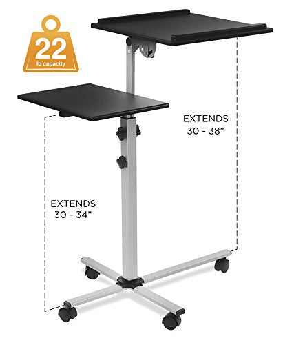 Mount-It! Projector Stand Mobile Projector Cart with Laptop Shelf on Wheels, Heavy Duty Two Shelves Height Adjustable Laptop and Projector Presentation Trolley in Black