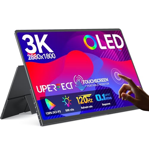UPERFECT OLED Portable Monitor Touchscreen, 14" 3K 120Hz Gaming Monitor | 0.1ms | 2880x1800 | 500 Nits | 120% DCI-P3 | 500000:1 Contrast | Ultra-Slim Design for Laptop Mini PC Phone Game Consoles - size: 14"