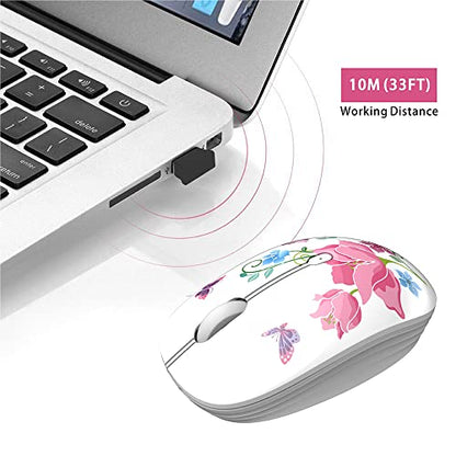 TENMOS M101 Wireless Mouse Cute Silent Computer Mice with USB Receiver, 2.4G Optical Wireless Travel Mouse 1600 DPI for Laptop, Notebook, PC, Computer (Butterfly) - color: butterfly