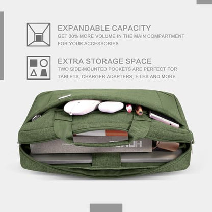 Voova 17.3-17 Inch Laptop Bag, Computer Bag, MacBook Bag, Army Green | Expandable splash-proof 17.3-inch laptop messenger bag with removable strap; fits MacBook, HP, Dell, Lenovo and Asus - color: Army Green, size: 17-17.3 Inch