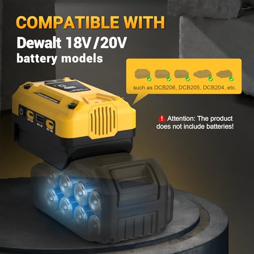 140W Fast Battery Bidirectional Charger Compatible with Dewalt 20V Battery | Dual USB-C 140W Output, Single USB-A 18W Output, Maximum Output of 280W, 700LM LED Work Light & LED Display (No Battery) - color: Yellow