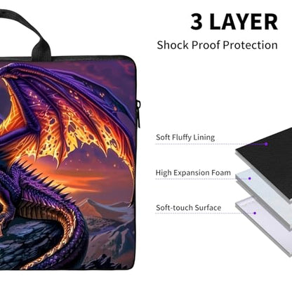Laptop Bag,14 15 15.6 inch Laptop Case Sleeve,Computer Sleeve with Handle for Women Men,Carrying Case for MacBook,Dell,Lenovo,Notebook Computer,Purple Dragon Sunset - color: Purple Dragon Sunset