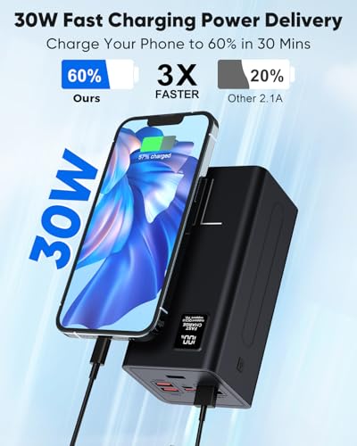 Portable Charger 70000mAh Power Bank Fast Charging, External Battery Pack High Capacity, 30W USB C Battery Bank PD&QC 3.0,5 Output 2 Input, LED Display Powerbank for iphone Tablet Camping Travel - size: 70000mAh - P700-Black