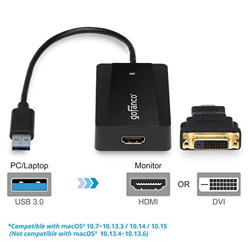 gofanco USB 3.0 to HDMI Video Adapter for Multiple Monitors (USB3HDMI) | Up to 2560x1440 for Windows and macOS, Includes HDMI-to-DVI Adapter, USB 3.0 Video Adapter - style: USB 3.0 to HDMI / DVI
