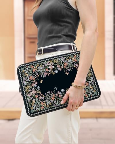 iCasso Laptop Sleeves 13 inch,Retro Laptop Carrying Case Black,13-13.6 inch Computer Sleeve Bag Compatible with MacBook Neo/Air/Pro 13-14 Sleeve, HP Dell ASUS Lenovo Chromebook Notebook,Flowers - color: Black, size: 13-14 Inch