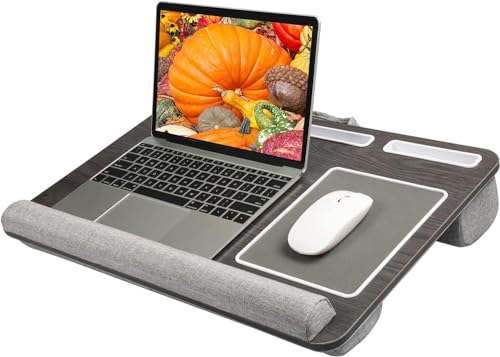 HUANUO Lap Desk - Fits up to 17 inches Laptop Desk, Built in Mouse Pad & Wrist Pad for Notebook, Laptop, Tablet, Lap Stand with Tablet, Pen & Phone Holder, Black Woodgrain - color: Black Woodgrain