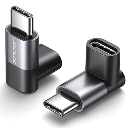 JSAUX 90 Degree USB C to USB C Adapter 2-Pack, 100W 40Gbps, Gray | Right-angle design reduces cable strain while supporting 100W charging, 40Gbps transfer, and 4K/60Hz video - color: Grey, size: Right Angle-2 Pack