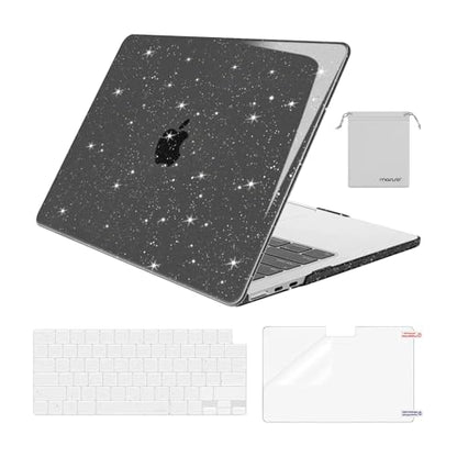 MOSISO Compatible with MacBook Air 13 inch Case M5 M4 M3 M2 2026-2022 | 4 in 1 Kit Bling Sparkly Hard Shell for MacBook Air 13.6 inch Case, Glitter Cover, A3449 A3240 A3113 A2681, Black - color: Black