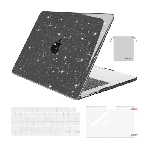 MOSISO Compatible with MacBook Air 13 inch Case M5 M4 M3 M2 2026-2022 | 4 in 1 Kit Bling Sparkly Hard Shell for MacBook Air 13.6 inch Case, Glitter Cover, A3449 A3240 A3113 A2681, Black - color: Black