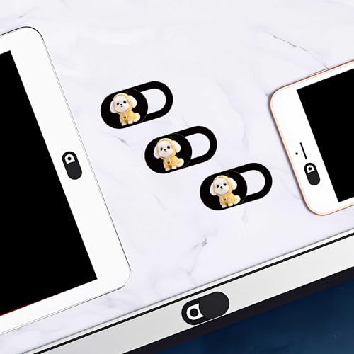 3pcs Plastic Camera Cover Webcam Cover Adorable Puppy Shutter Slider for PC Laptops Phone Lens Sticker for Privacy Protection. Ideal Gift for Christmas, Birthday, Anniversary Day