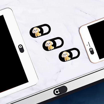 3pcs Plastic Camera Cover Webcam Cover Adorable Puppy Shutter Slider for PC Laptops Phone Lens Sticker for Privacy Protection. Ideal Gift for Christmas, Birthday, Anniversary Day