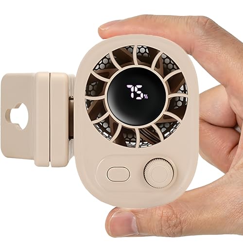 Portable Clip on Fan, 100-Speed Mini Personal Waist Fan for Work | Rechargeable mini clip on fan with LED display, 100 speeds and 360° airflow for waistbands, desks, strollers and travel. - color: Light khaki