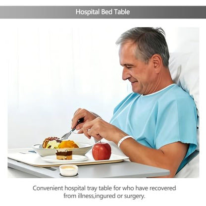 BeGyoku Overbed Table,Over The Bed Table with Hidden Wheels&Cup Holder,Adjustable Bedside Table and Rolling Table Tray&Laptop Cart,Hospital Table Over Bed for Home Use(Gray) - color: Grey