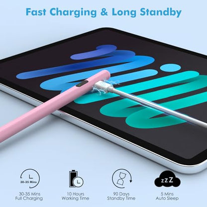 Moko Universal Capacitive Stylus Pencil for Touch Screen, Pink | Fast Charging, Power Display, Compatible with Apple iPad/iPhone/Samsung/Lenovo, iOS Android Tablets & All Smartphones - color: Pink