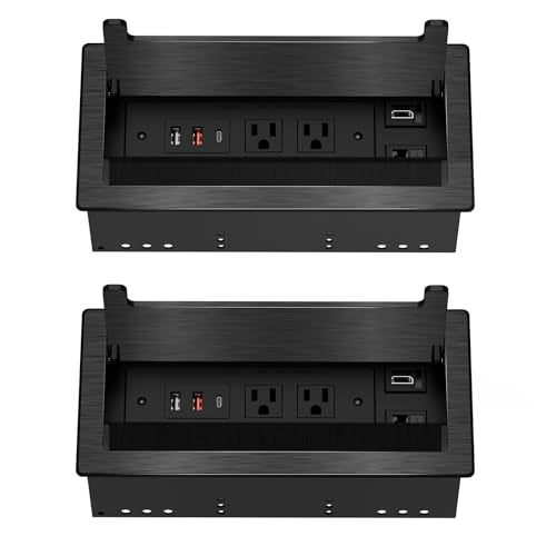 2Pack Conference Table Power Hub, Outlet Multimedia Connectivity Box with 1 HDMI + 1 RJ45 + 20W USB C + 2 USB A + 2 AC Outlets, Heavy Duty Metal Table Top Box for Countertop Office UL Listed - color: 2PCS 6FT HDMI Black