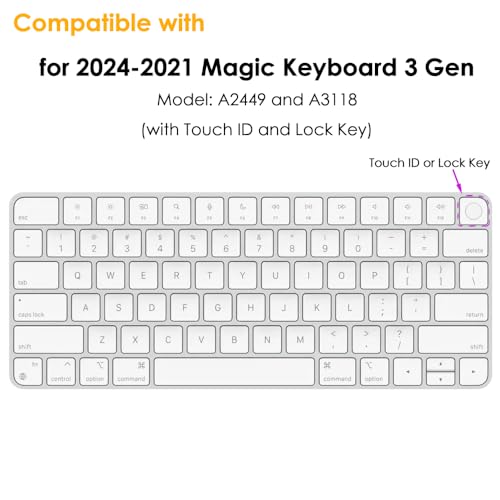 ProElife Keyboard Cover Skin for 2024-2021 Apple Magic Keyboard 3 with Touch ID A3118 A2449 Ultra Thin Silicone Keyboard Protector for iMac 24'' / Mac mini M4 M2 M1 Chip Keyboard Accessories (Clear) | Clear, Non-interference Design for ID Key, Dust-proof,