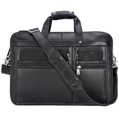 Polare Modern Messenger Bag with Retro Feel 17" Men’s Laptop Briefcase with Full Grain Leather and Premium YKK Zippers - color: Black(fit 15.6" Laptop)