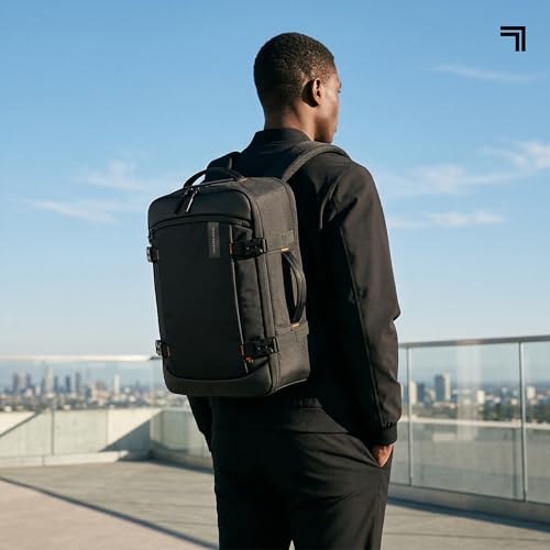 Sharper Image Travel Backpack for Men & Women 23L TSA Flight Ready Weekender Bag for Carry On Luggage, Fits 17” Laptop, Water Resistant Casual Daypack for Traveling, Black (Venture Collection)
