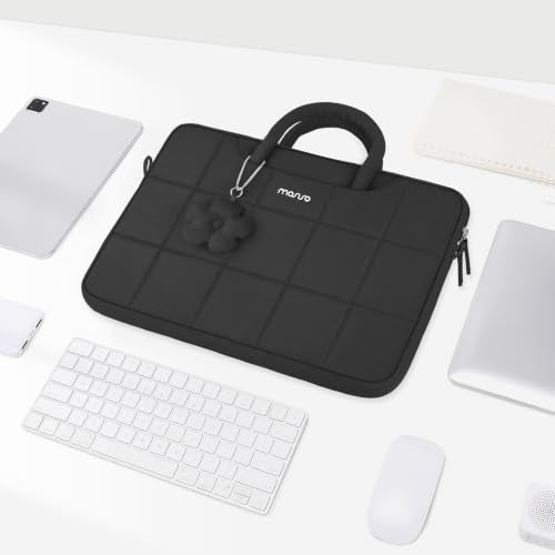MOSISO Laptop Bag 16 inch, 15-15.6 inch Puffy Laptop Sleeve Compatible with MacBook Pro 16/Air 15,HP Acer Dell Lenovo Notebook, Messenger Briefcase Quilted Bag with Trolley Sleeve&Flower Pendant,Black - color: Black