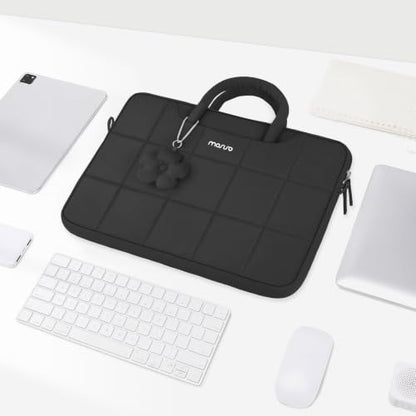 MOSISO Laptop Bag 16 inch, 15-15.6 inch Puffy Laptop Sleeve Compatible with MacBook Pro 16/Air 15,HP Acer Dell Lenovo Notebook, Messenger Briefcase Quilted Bag with Trolley Sleeve&Flower Pendant,Black - color: Black