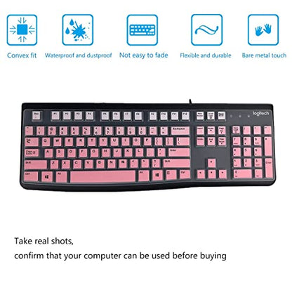 2 Pack Keyboard Cover for Logitech K120 & MK120 Ergonomic Desktop USB Keyboard, Logitech K120 & MK120 US Layout Waterproof Anti-Dust Keyboard Skin-OmbrePink+Clear - color: OmbrePinkClear