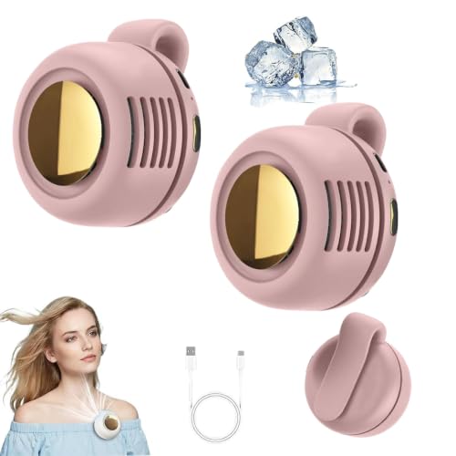 Portable Silent Mini Bladeless Electric Fan, Adjustable 3-Speed Suspended Wearable Fans, Small Clip on Fan for Shirt & Waist for Outdoor & Travel & Office (Pink, 2pcs) - color: Pink, size: 2pcs
