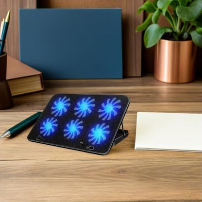 Laptop Cooling Pad with 6 Fans, Black Alloy and Abs Material, Anti-Slip Pad, Easy to Use Laptop Cooler Stand for Gaming and Office Use