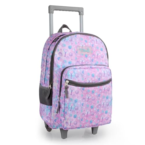 Tilami Rolling Backpack 18 inch Double Handle Wheeled Boys Girls Travel School Children Luggage Toddler Trip - color: Pink Shell