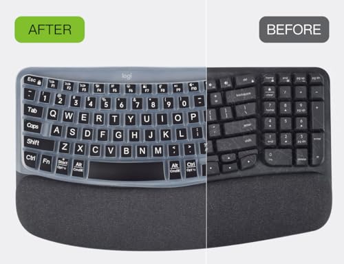 Large Print Keyboard Cover for Logitech Wave Keys MK670 Combo Keyboard Skin, Logitech Wave Keys Wireless Ergonomic Keyboard Cover Protector Skin, Logitechs Waves Key Accessories, Black - color: Black-Large Print