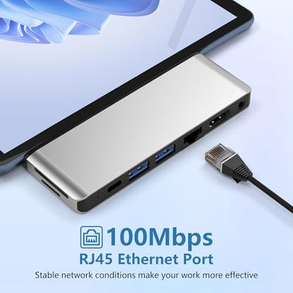 Surface Pro 9/10/11/X Docking Station with 4K HDMI, USB-C Thunderbolt 4 (8K@30Hz Video+40G Data+100W PD), 100M RJ45, 2 USB 3.0, SD/TF Card Slot, 3.5mm Audio, Triple Display for Surface Pro 9/10/11/X