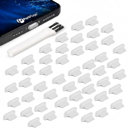 Lightning Dust Plugs 50 Pack, Low Profile Design with Cleaning Brush, Clear | Helps block dust, lint and debris, helps support reliable charging, low profile fit, durable flexible construction - color: Clear. 50 Pack