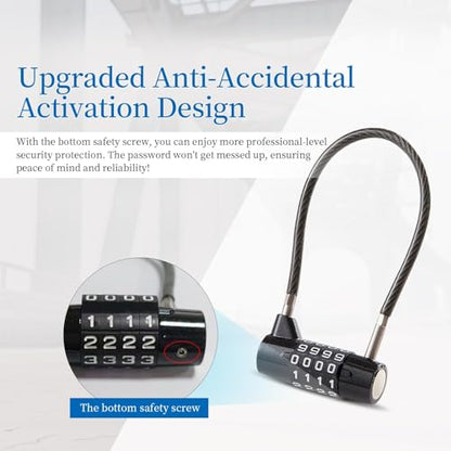 Combination Lock Cable Lock with 4 Digits Cabinet Lock 5.5" Twist Length 5.5" Durable Cable Ideal for lockers, Gym, Fence, Toolbox, case, hasp Storage and Outdoor (11" Cable Length) - size: 5.5" Black