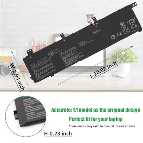 C31N1843 Laptop Battery Replacement for ASUS VivoBook S14 S432FA S432FL Vivobook S15 S532 S532FA S532FL X432FA X432FL X432FLC X532FA X532FL X532FLC S432FA-EB008T S532FA-DH55 Series 11.55V 42Wh - size: 10.92*2.94*0.23inch C31N1843