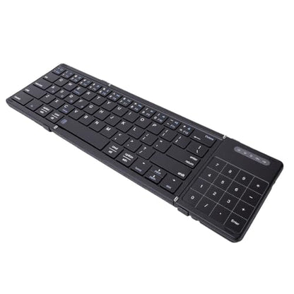 Foldable Keyboard with Touchpad, PU Leather Cover Bluetooth, Rechargeable 3 Fold Wireless Keyboard with Number Pad for Travel Tablet Laptop Users (Black) - color: Black