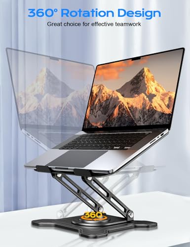 JCZT 360° Rotating Laptop Stand for Desk, Metal Foldable Laptop Riser Black | Ergonomic Portable Adjustable Laptop Stand, Ventilated Cooling Notebook Holder for MacBook Air Pro, All 10-16'' Laptops - color: Black
