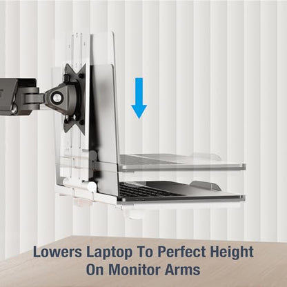 AVLT Adjustable Laptop Tray with Support Fans White (Fan Not Included) | Compatible with VESA 75x75 Monitor Arm - Suitable for Laptops Up to 17Inch Support for 120mm Fan