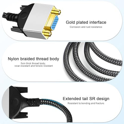 HDMI to VGA Adapter Cable 8 inch Uni-Directional Only,Gold-Plated 1080p@60Hz HDMI Male to VGA Female Braided Cord for PC,Laptop,Monitor,HDTV, Roku, Xbox, PS5 - style: HDMI Male to VGA Female