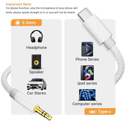 Aux to USB C, 6.6ft Extra Long USB C to 3.5mm Audio Aux Jack Adapter Cable, Hi-Fi DAC Lossless Sound, Plug and Play for iPhone 17/16/15 Pro Max, Samsung S24/S23, Pixel, Car Stereo & Home Audio