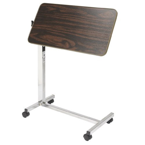 Drive Medical Tilt-Top Overbed Table with Wheels, Walnut | Overbed Table Tilts and Rolls on Wheels for Flexible Positioning During Everyday Use, Walnut Finish and Design