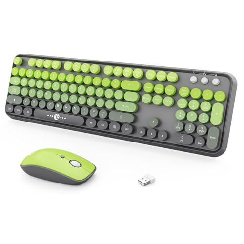Wireless Keyboard and Mouse Combo, 104 Keys Full-Sized 2.4 GHz Round Keycap Colorful Keyboards, USB Receiver Plug and Play, for Windows, Mac, PC, Laptop, Desktop (GradientMatchaGreen) - color: GradientMatchaGreen