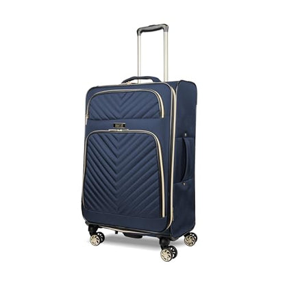 Expandable Suitcase with Chevron Quilted Exterior by Kenneth Cole - color: Navy, size: 24-Inch Checked