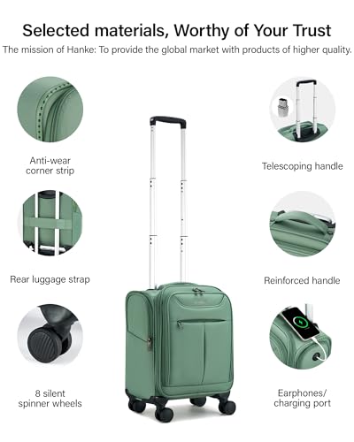 Hanke Underseat Carry On Luggage with Wheels, Lightweight Small Suitcase Airline Approved 16 Inch Softside Personal Item Travel Bag for Women Men, Compact Under Seat Luggage.(Forest Green) - color: Forest Green