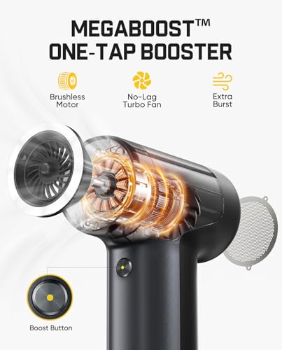 Fanttik B10 Pro Electric Air Duster (Grey) | 110,000RPM Brushless Motor, One-Tap Booster, 3-Speed Adjustable Control for PC, Keyboard & Electronics - color: Grey