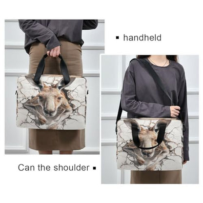 Laptop Zipper Case Portable Crossbody Messenger with Handle and Shoulder Strap 15.6 inch Computer Sleeve with Zipper 3d Kangaroo Marble Back