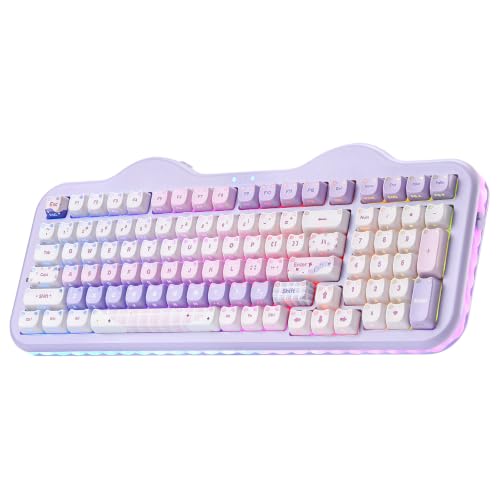 YUNZII C98 Cute Wireless Mechanical Keyboard(Purple Mao, Candy Switch) | Cake Keyboard,99 Keys with Number Pad, MAO Keycaps, BT5.0/2.4G/USB-C,Hot Swap, Gasket Mount, Custom RGB Backlight for Win/Mac - color: Purple MAO, size: Candy Linear Switch