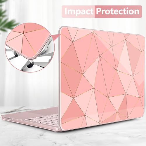 for MacBook Neo 13 Inch Case 2026 Release Model A3404, Cute Aesthetic Ultra-Slim Hard Shell with Keyboard Cover, 6-in-1 Laptop Accessories Bundle for Women Girls, Rose Gold Geometric - color: Rose Gold Geometric