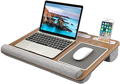 HUANUO Lap Desk - Fits up to 17 inches Laptop Desk, Built in Mouse Pad & Wrist Pad for Notebook, Laptop, Tablet, Lap Stand with Tablet, Pen & Phone Holder, Brown Woodgrain - color: Brown Woodgrain