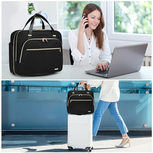 BAVERGE Rolling Laptop Bag for Women with Wheels, Rolling 15.6” Computer Briefcase Overnight Duffle bag for Women Carry on Travel Work Business